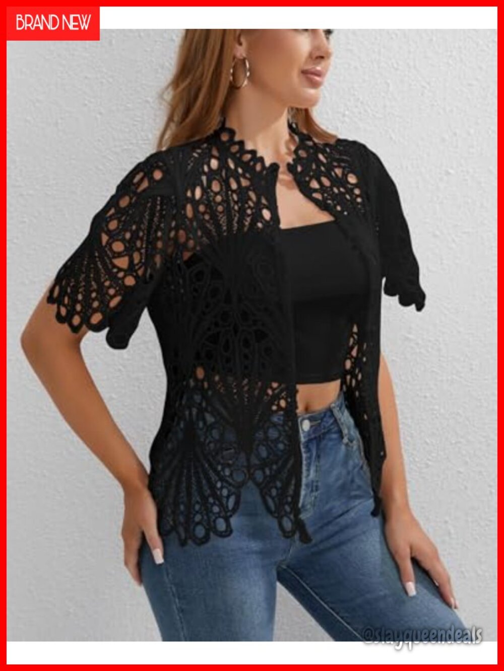 Lace Ruffle Puff Sleeve Button Down Top - Picture 4 of 6